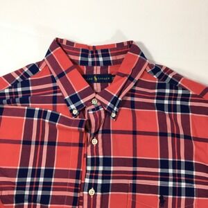 Ralph Lauren Red Blue Plaid Button Down Short Sleeve Casual Shirt size XXL
